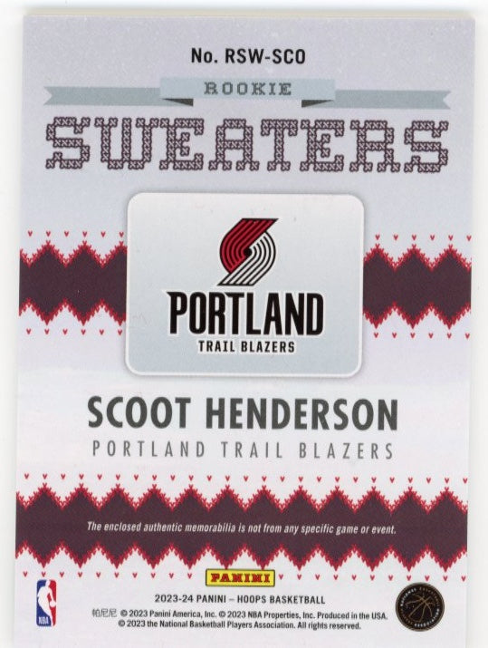 2023/24 Panini NBA Hoops Scoot Henderson Rookie Sweaters RC #RSW-SCO - Relic Trail Blazers