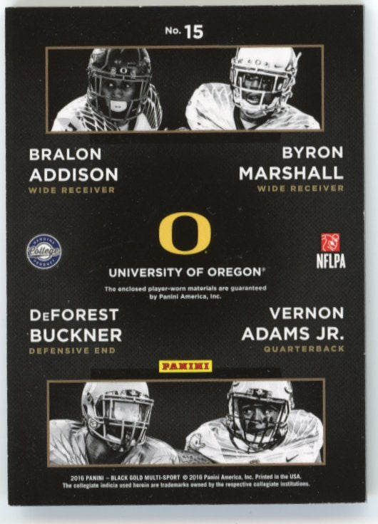 2016 Panini Black Gold Bralon Addison Byron Marshall DeForest Buckner Vernon Adams Jr #15 - Quad Patch #/199 Oregon