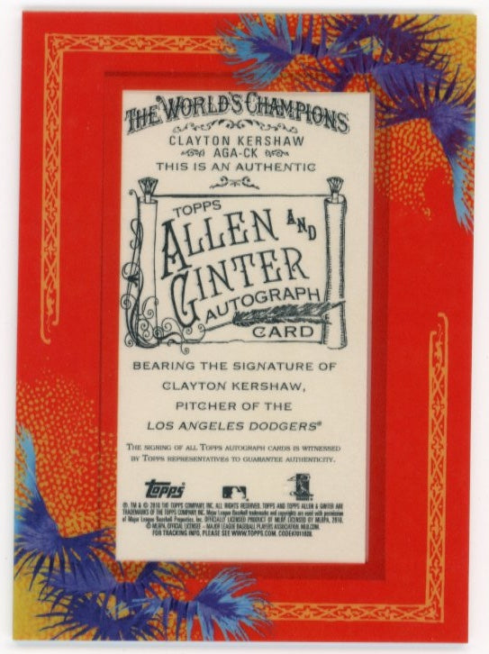 2010 Topps Allen & Ginter Clayton Kershaw #AGA-CK - Autograph Dodgers