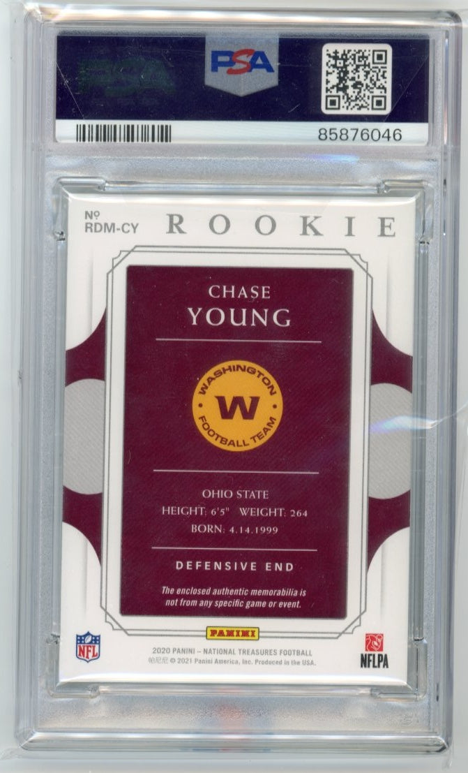 2020 Panini National Treasures Chase Young RC #RDM-CY - Dual Relic Autograph PSA 9 Commanders