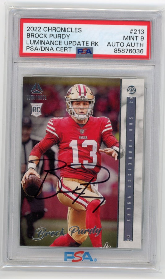 2022 Panini Chronicles Luminance Brock Purdy RC #213 - Autograph PSA 9 49ers