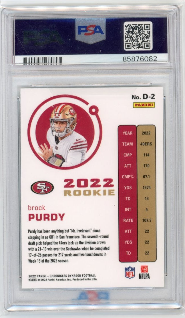 2022 Panini Chronicles Dynagon Brock Purdy RC #D-2 - Autograph PSA 9 49ers