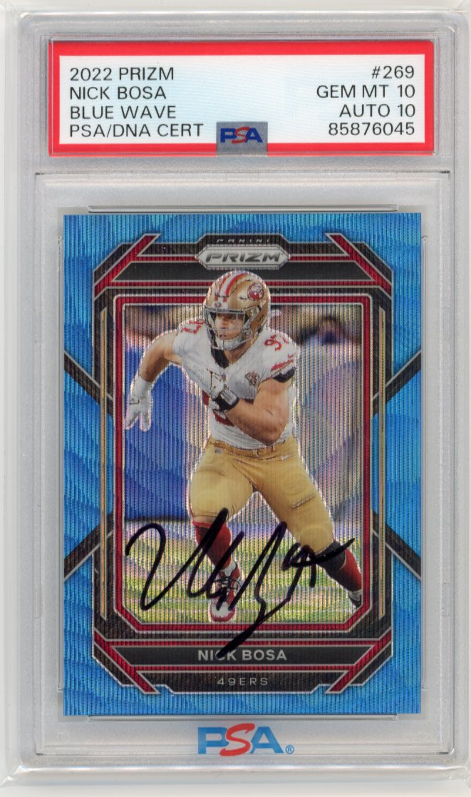 2022 Panini Prizm Nick Bosa #269 - Blue Wave #/199 Autograph 10 PSA 10 49ers