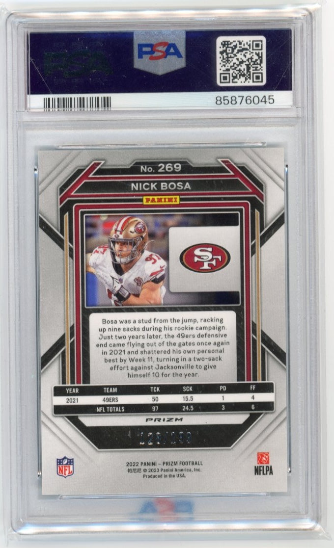 2022 Panini Prizm Nick Bosa #269 - Blue Wave #/199 Autograph 10 PSA 10 49ers