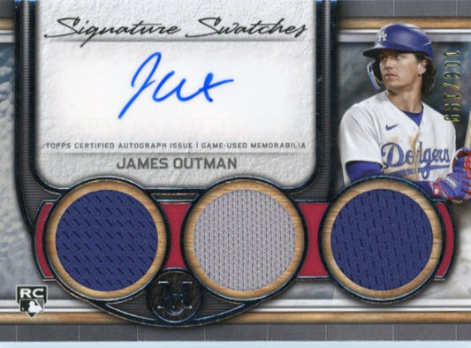 2023 Topps Museum Collection James Outman Signature Swatches RC  #SWTRA-JO - Triple Relic Autograph #/199 Dodgers