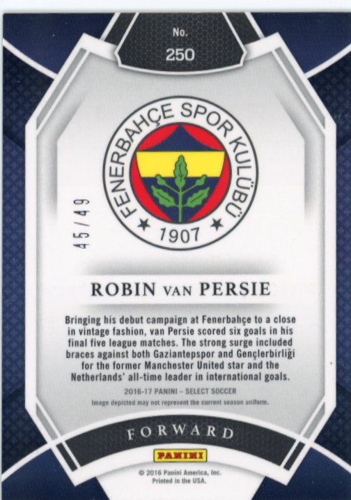 2016/17 Panini Robin Van Persie #250 - Bronze Checkerboard #/49 Fenerbache SK