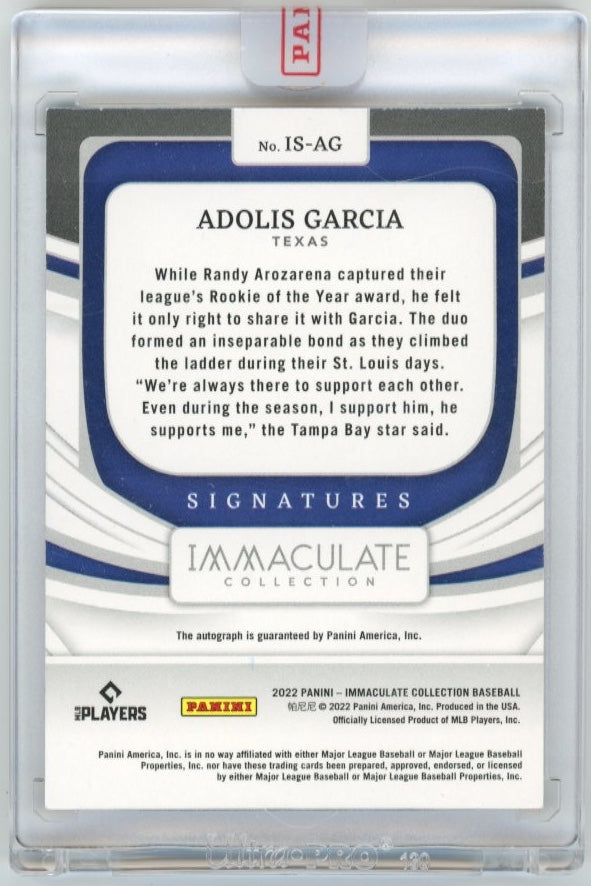 2022 Panini Immaculate Collection Adolis Garcia #IS-AG - #/49 Autograph Red Rangers