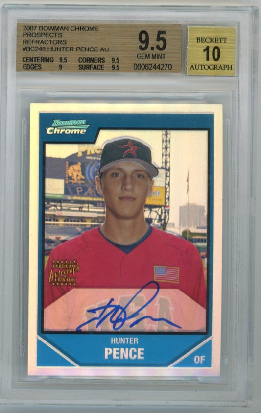 2007 Topps Bowman Chrome Hunter Pence Prospects Autograph #BC248 - #/500 Refractor BGS 9.5 BGS 10 Autograph USA