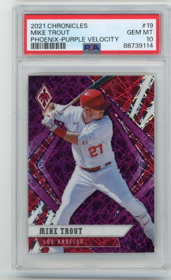 2021 Panini Chronicles Phoenix Mike Trout #19 - Purple Velocity PSA 10 Angels