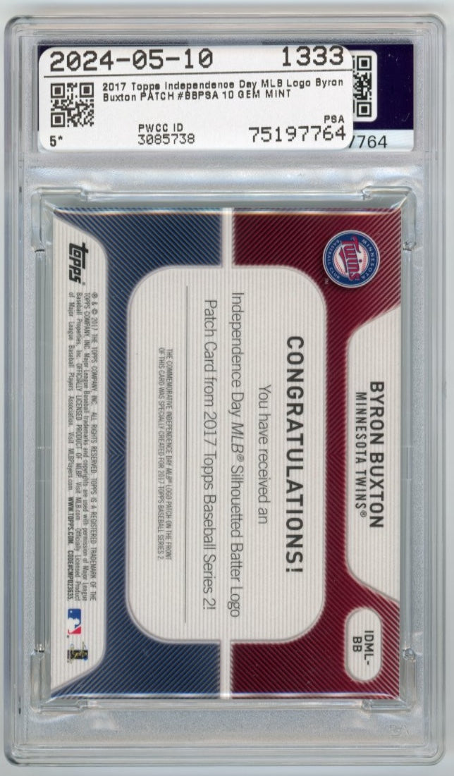 2017 Topps Byron Buxton Independence Day Patch #BB - PSA 10 Twins