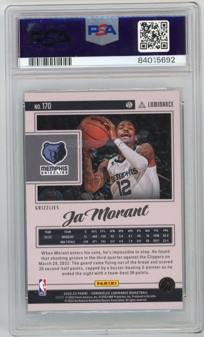 2022 Panini Chronicles Luminance Ja Morant #170 - Pink PSA 10 Grizzlies