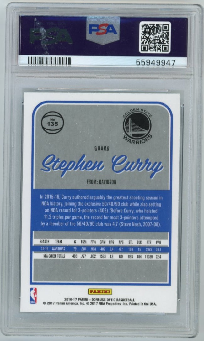 2016/17 Panini Donruss Optic Stephen Curry #135 - PSA 10 Warriors