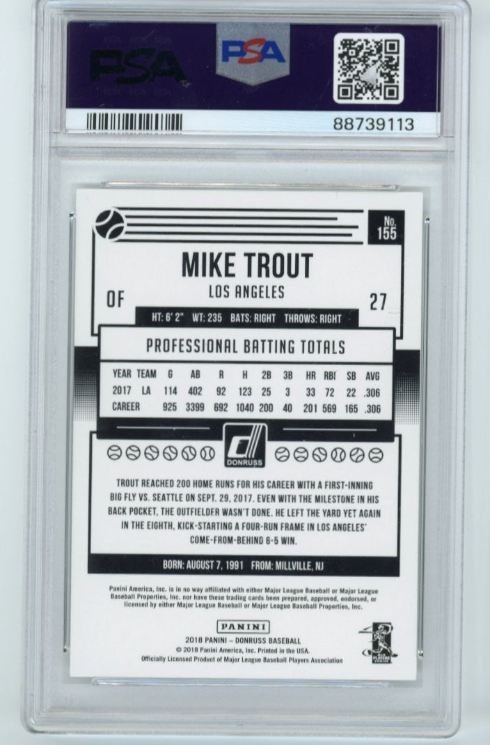 2018 Panini Donruss Mike Trout Millville Meteor #155 - PSA 10 Angels