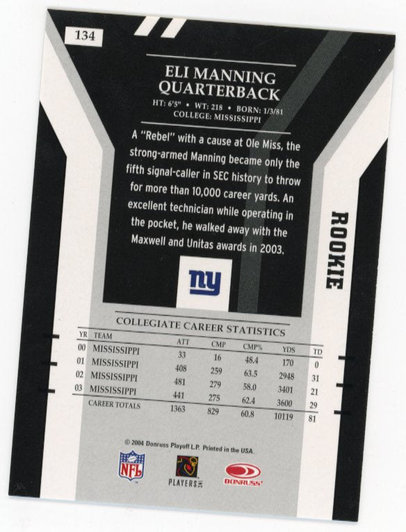 2004 Donruss Elite Eli Manning RC #135 - #/500 Ole Miss