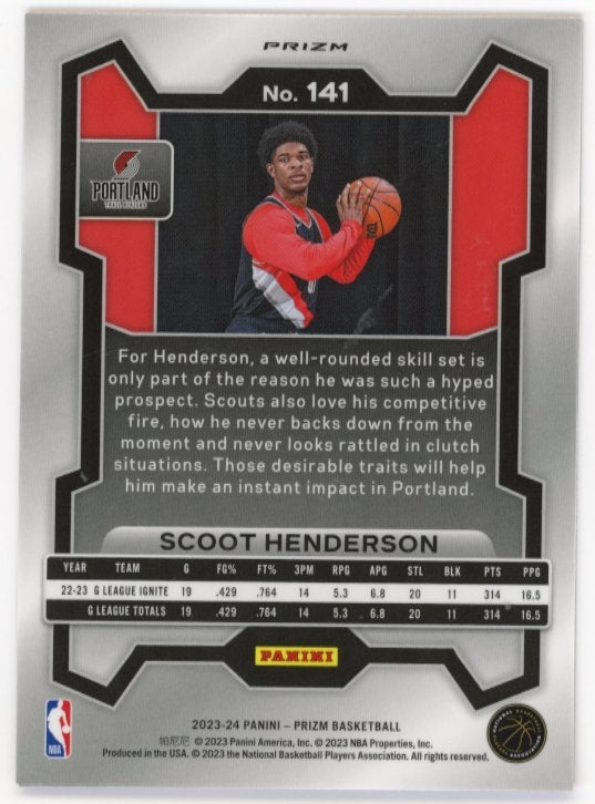 2023/24 Panini Prizm Scoot Henderson RC #141 - Pink Cracked Ice Trail Blazers