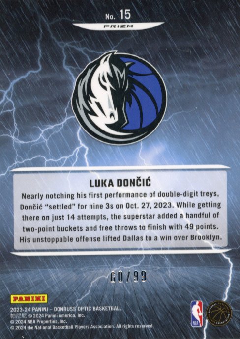 2023/24 Panini Donruss Optic Luka Doncic Raining 3s #15 - #/99 Red Mavericks