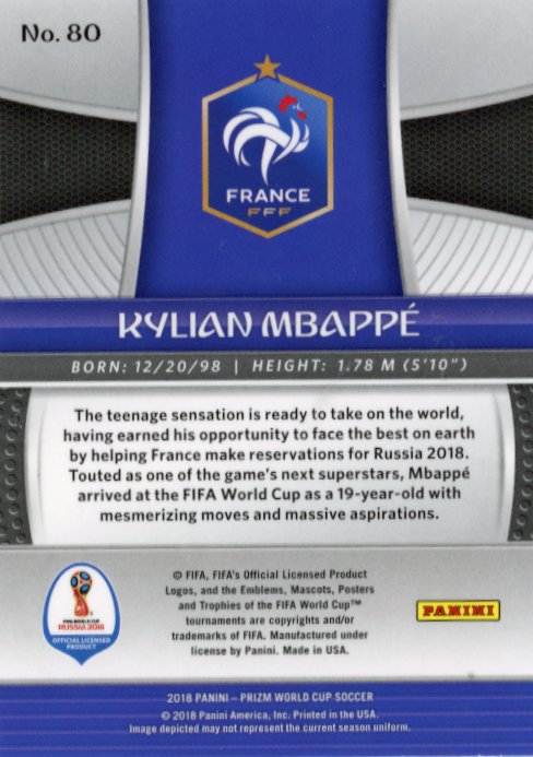 2018 Panini Prizm Kylian Mbappe World Cup #80 - France