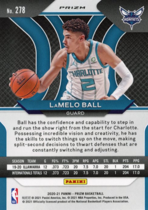 2020/21 Panini Prizm Lamelo Ball RC #278 - Silver Hornets