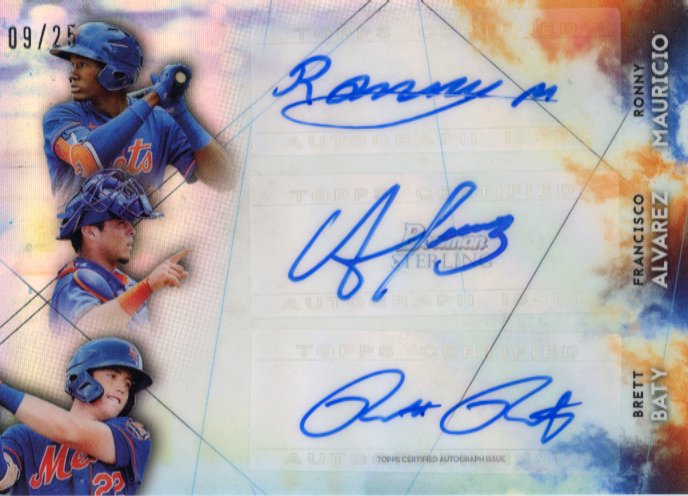 2021 Topps Bowman Sterling Ronny Mauricio Francisco Alvarez Brett Baty #STRA-RMA - Triple Autograph Mets