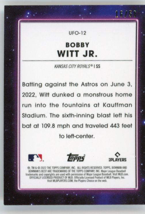 2022 Topps Bowmans Best Bobby Witt Jr. RC #UFO-12 - #/50 Royals