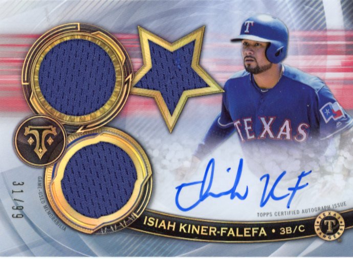 2019 Topps Triple Threads Isiah Kiner-Falefa #RFPAR-IK - Autograph Triple Relic #/99 Rangers