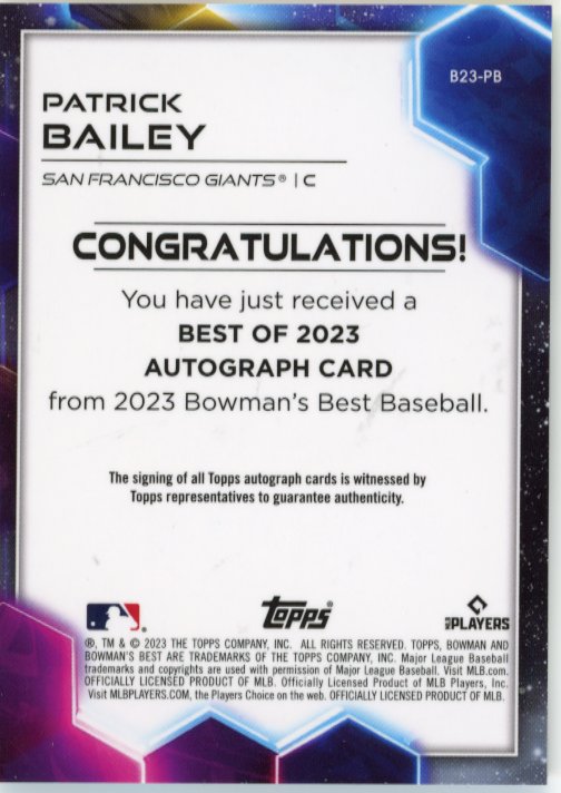 2023 Topps Bowmans Best Patrick Bailey RC #B23-PB - Autograph Giants