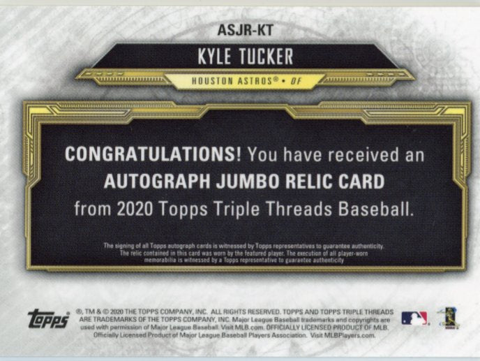 2020 Topps Triple Threads Kyle Tucker #ASJR-KT - Autograph Relic Gold #/25 Astros