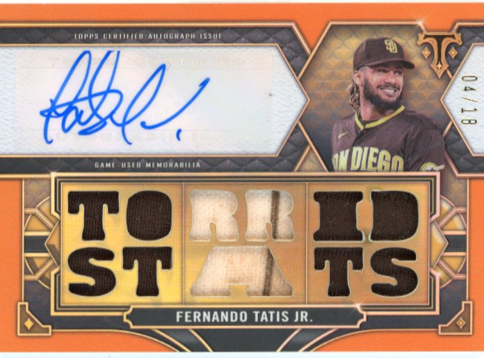 2022 Topps Triple Threads Fernando Tatis Jr. "Torrid Stats" #TTAR-FTJ3 - Autograph Relic Orange #/18 Padres