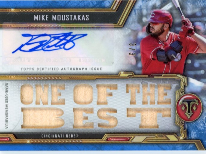 2020 Topps Triple Threads Mike Moustakas "One of the Best" #TTAR-MMO3 - Autograph Relic Blue #/3 Reds