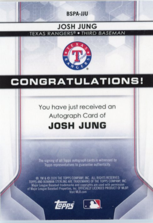 2020 Topps Bowman Sterling Josh Jung #BSPA-JJU - Autograph Rangers
