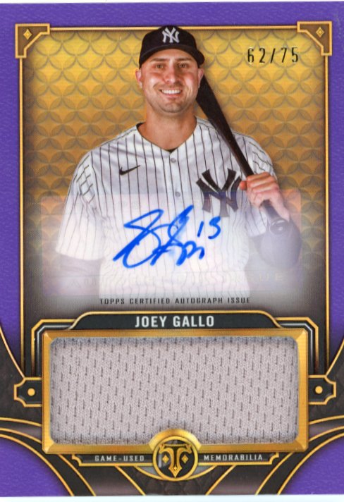 2022 Topps Triple Threads Joey Gallo #ASJR-JG - Autograph Relic Purple #/75 Yankees