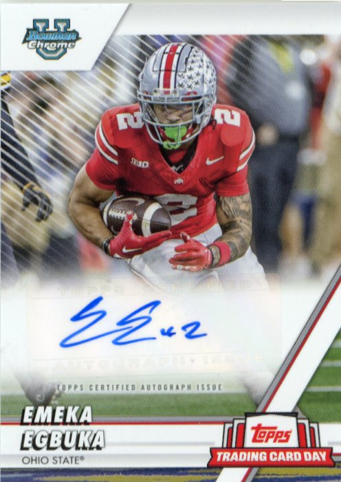 2024 Topps Bowman University Emeka Egbuka Trading Card Day #NTCD-EE - Autograph #/25 Ohio State