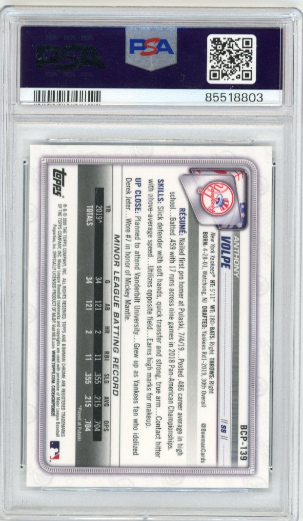 2020 Bowman Chrome Mega Box Anthony Volpe #BCP139 - PSA 10 Yankees