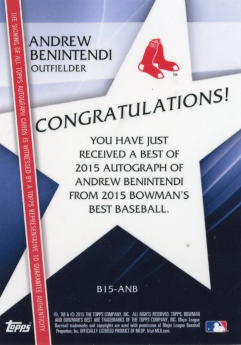 2015 Topps Bowman's Best Andrew Benintendi #B15-ANB - Autograph Red Sox