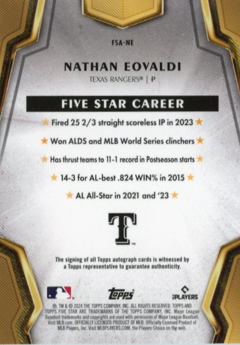 2024 Topps Five Star Nathan Eovaldi #FSA-NE - Autograph Teal #/75 Rangers