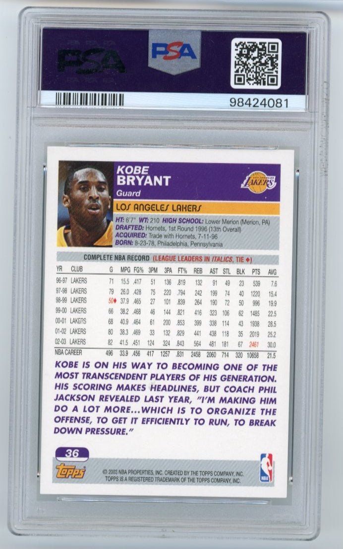 2003 Topps Kobe Bryant #36 - PSA 7 Lakers