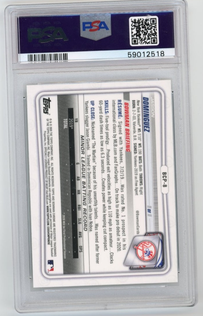 2020 Topps Bowman Chrome Jasson Dominguez 1st Bowman #BCP-8 - PSA 10 Yankees