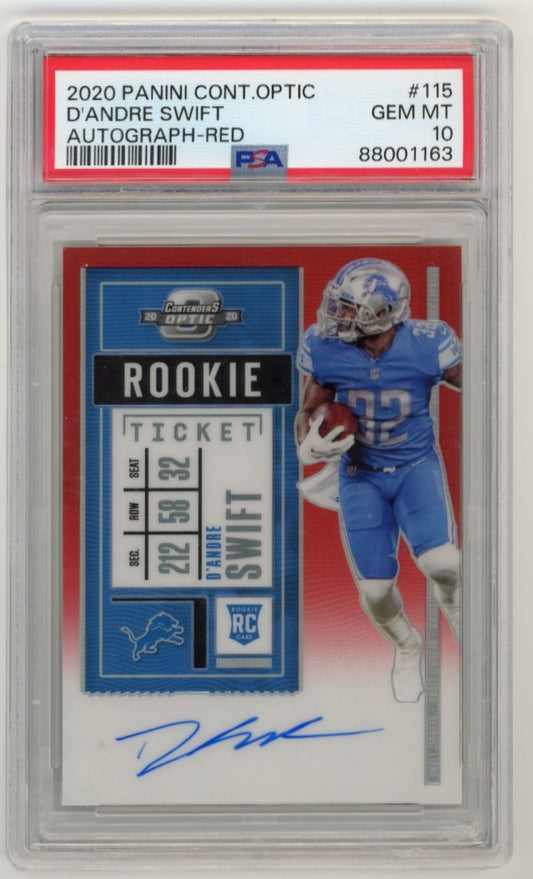 2020 Panini Contenders Optic D'Andre Swift Rookie Ticket RC #115 - Autograph Red #/199 PSA 10 Lions