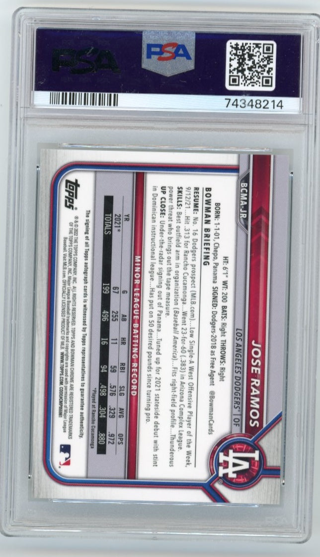 2022 Topps Bowman Chrome Jose Ramos #BCMA-JR - Autograph PSA 10 Dodgers