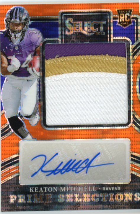 2023 Panini Select Keaton Mitchell Rookie RC #PS-KMI - FOTL Orangle Pulsar Patch Autograph #/33 Ravens