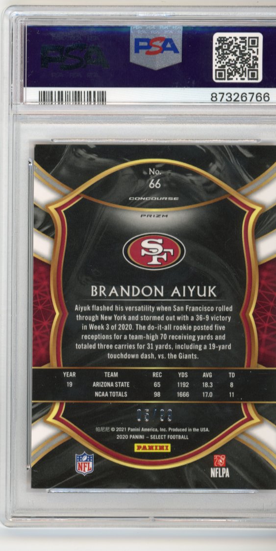 2020 Panini Select Brandon Aiyuk Rookie RC #66 - Red Prizm PSA 9 49ers