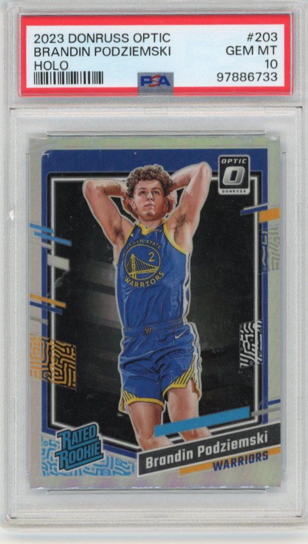 2023/24 Panini Optic Brandin Podziemski Rated Rookie RC #203 - Holo PSA 10 Warriors