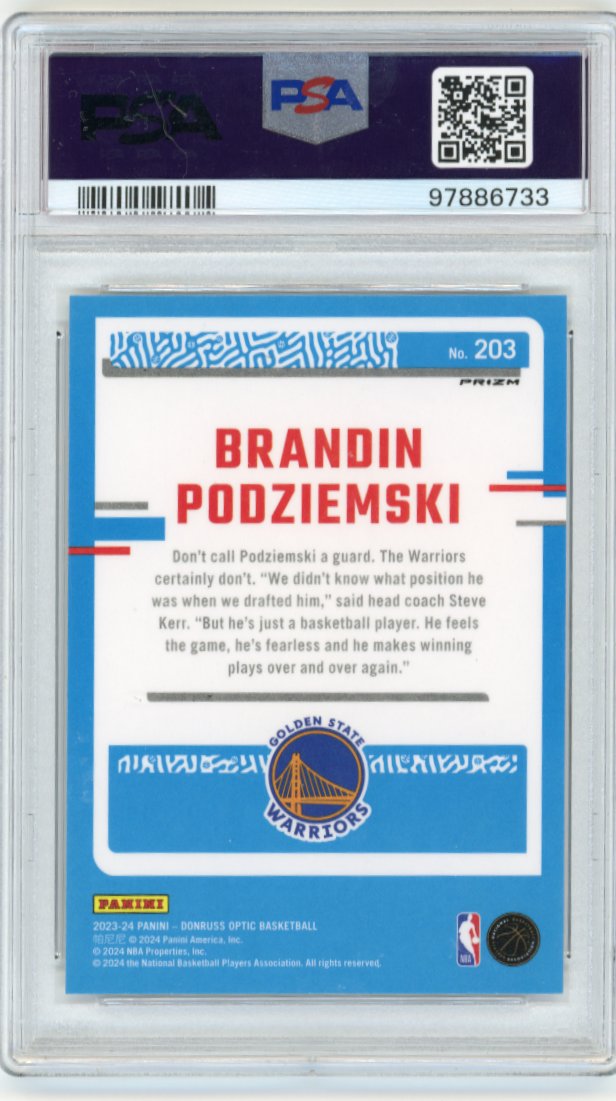 2023/24 Panini Optic Brandin Podziemski Rated Rookie RC #203 - Holo PSA 10 Warriors