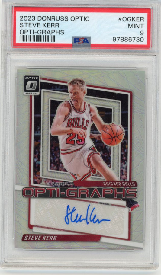 2023/24 Panini Donruss Optic Steve Kerr Opti-Graphs #OG-KER - Autographs PSA 9 Bulls