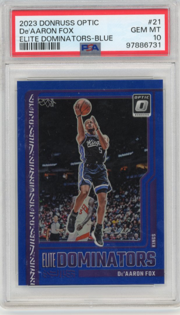 2023/24 Panini Optic De'Aaron Fox Elite Dominators #21 - Blue PSA 10 Kings