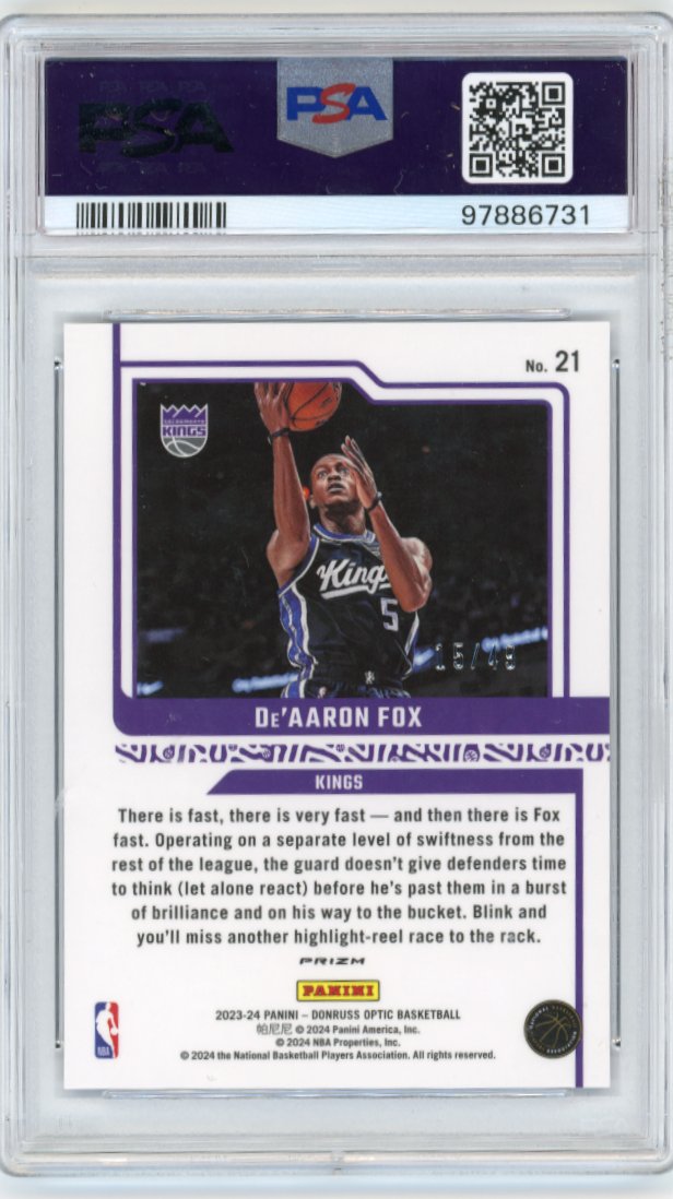 2023/24 Panini Optic De'Aaron Fox Elite Dominators #21 - Blue PSA 10 Kings