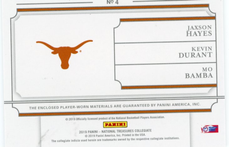 2019 Panini National Treasures Durant/Bamba/Hayes #4 - Team Trios Longhorns