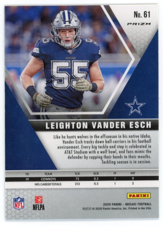 2020 Panini Mosaic Leighton Vander Esch #188 - White Sparkle Cowboys