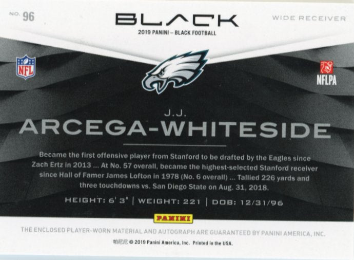 2019 Panini Black JJ Arcega-Whiteside Rookie RC #96 - Patch Autograph #/75 Eagles