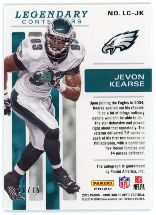 2019 Panini Contenders Optic Jevon Kearse #LC-JK - Autograph #/75 Eagles